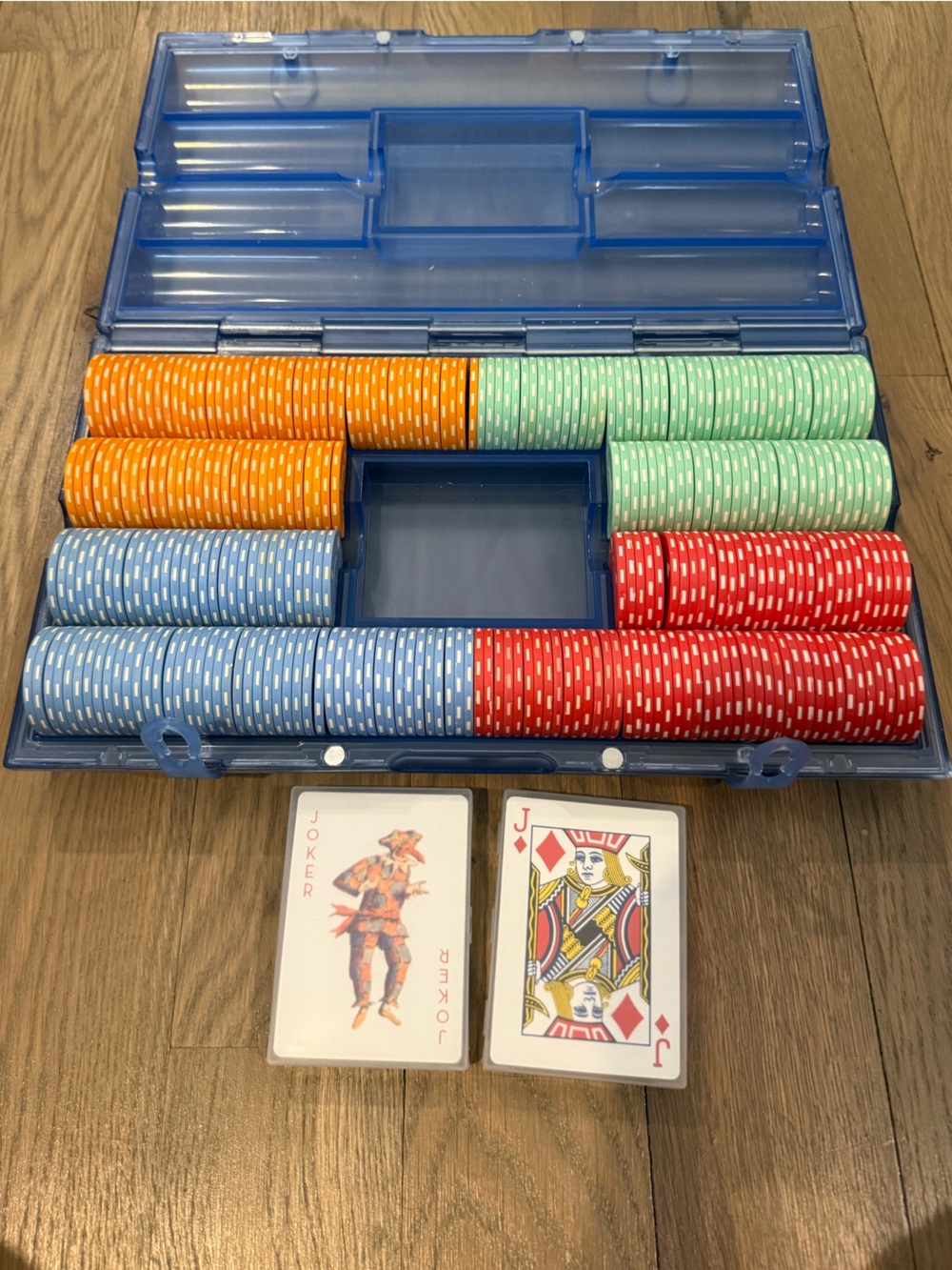 Poker Chip Set with Blue Case and Multicolor Chips